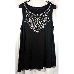 TORRID Women's Black Embroidered Slub Jersey Crew Tank Size 1 (1X)